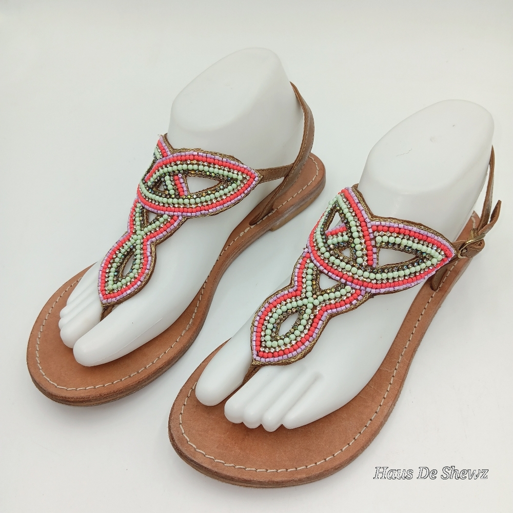 Steve Madden T Strap Beaded Sandals size 8